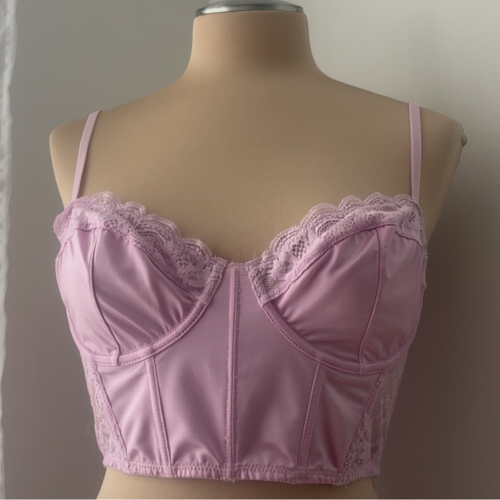 Delicate Pink Lace Trim Bustier Crop Top